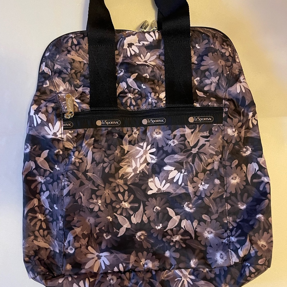 NWT LeSportsac Black and Gray Floral Backpack